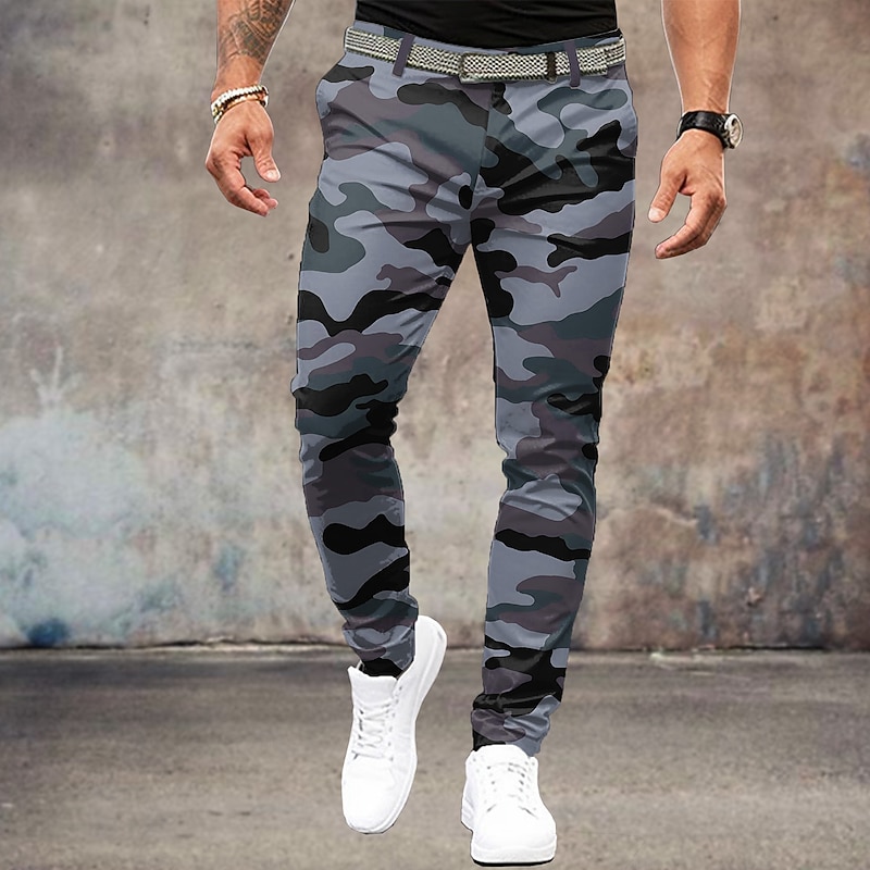 Men's Camo / Camouflage Dress Pants Mid Waist Vintage Formal Outdoor Street Zipper Pocket Summer Spring Fall 3D Print Navy Blue Army Green2