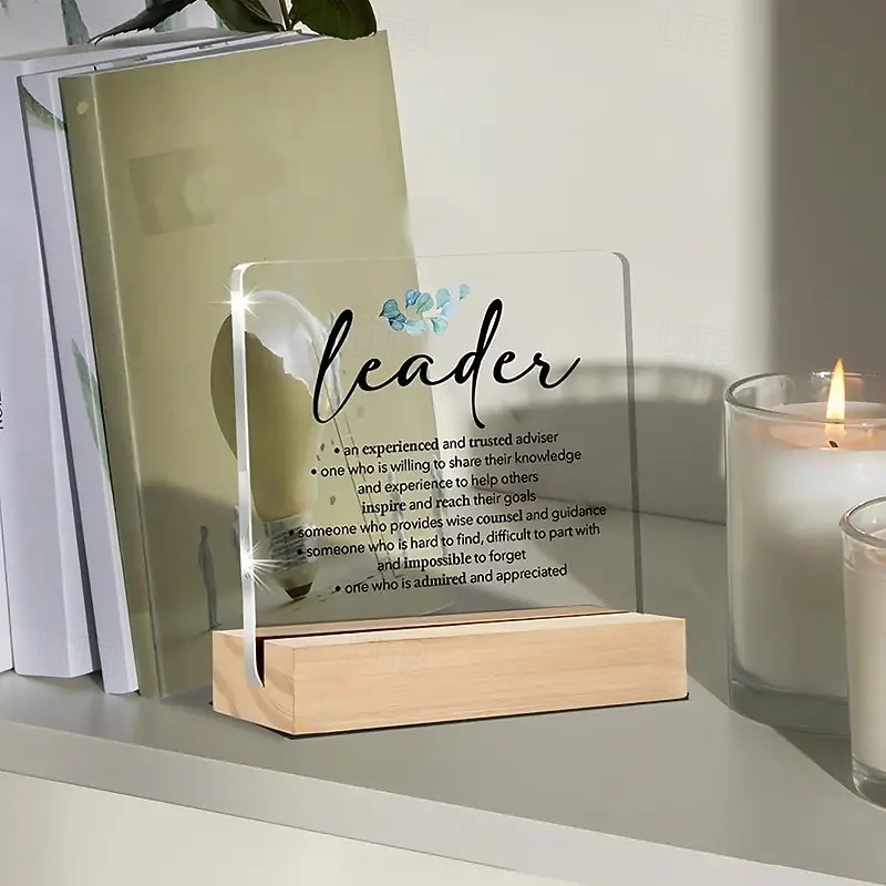 Acrylic Plaque with Wooden Base, Appreciation Gift for Leaders, Clear Desk Decoration Sign, Thank You Gift for Boss or Coach, Commemorative Office Décor2