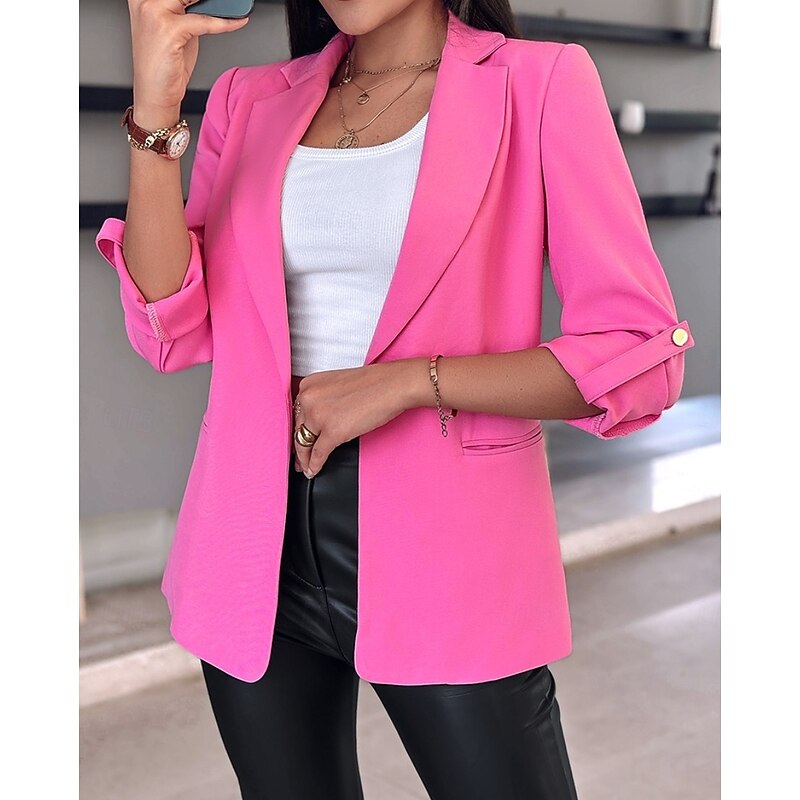 Women's Blazer Formal Button Plain Casual / Daily Fashion Regular Fit Outerwear Long Sleeve Fall Black S3