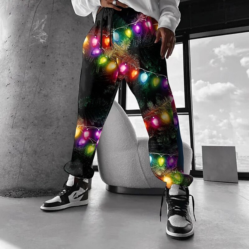 Men's Sweatpants Joggers 3D Print Lanterns Full Length Christmas Party Daily Holiday Casual Black Micro-elastic