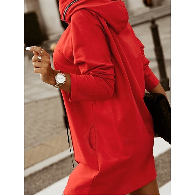 Women's Hoodie Sweatshirt Casual Plain Street Dailywear Hoodie Zipper Long Sleeve Black Red Army Green Fall Winter3