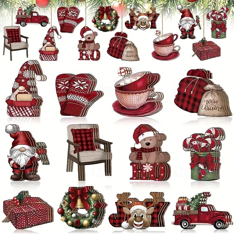 24pcs Vintage Christmas Wooden Ornaments, Colorful Hanging Peppermint Tree Decorations, Perfect for Christmas