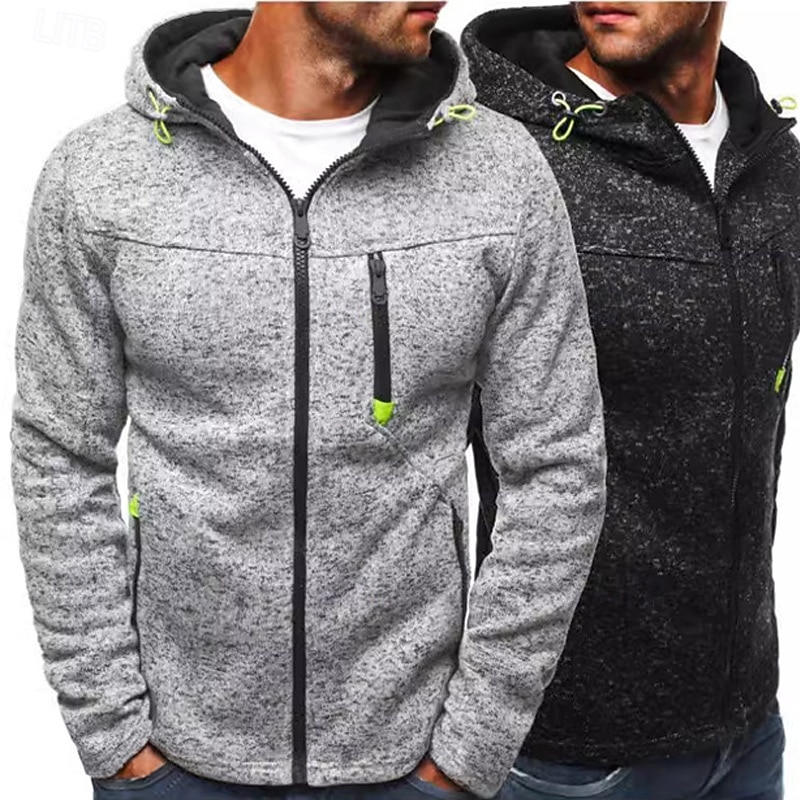 Men's Full Zip Hoodie Zip Up Hoodie Fleece Hoodie Black Blue Light Grey Hooded Plain Zip Up Pocket Sports & Outdoor Daily Holiday Polyester Streetwear Basic Casual Fall & Winter Clothing Apparel