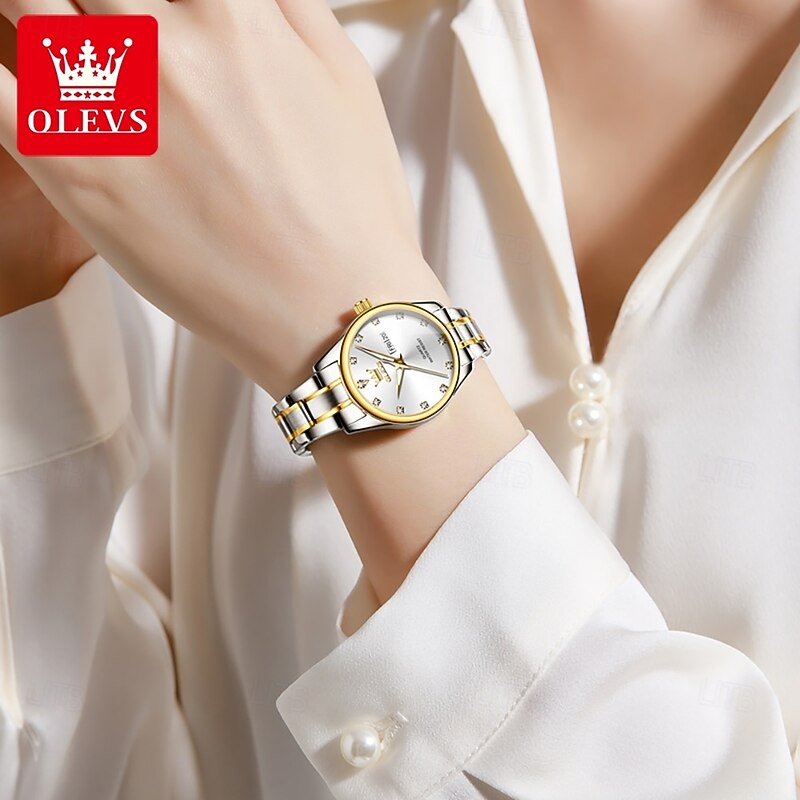 OLEVS 3612 Original Elegant Quartz Ladies Watch Week Calendar Display Dress Watch For Women Waterproof Stainless Steel Clock4