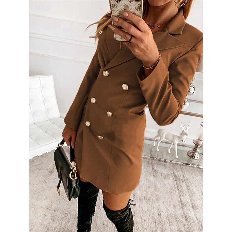 Women's Blazer Work Button Solid Color Breathable OL Style Regular Fit Outerwear Long Sleeve Fall Yellow S3