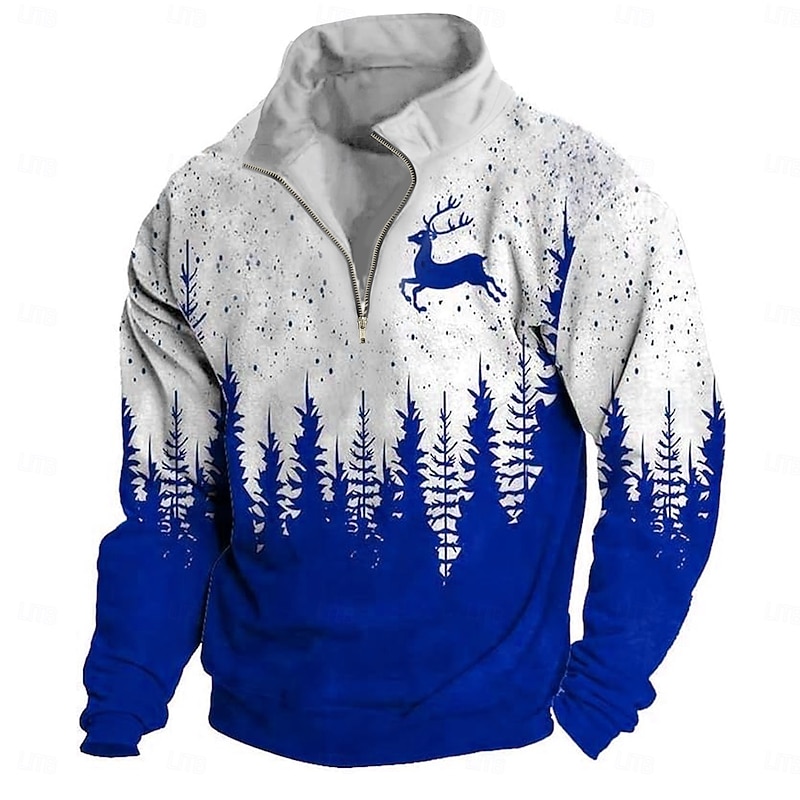 Christmas Men's Trees Deer Sweatshirts Sweatshirt Sweatshirt Zip Sweatshirt Quarter Zip Sweatshirt Long Sleeve Sweatshirt Half Zip Zip Quarter Zip Vacation Daily Party 3D Printing Christmas Vacation2