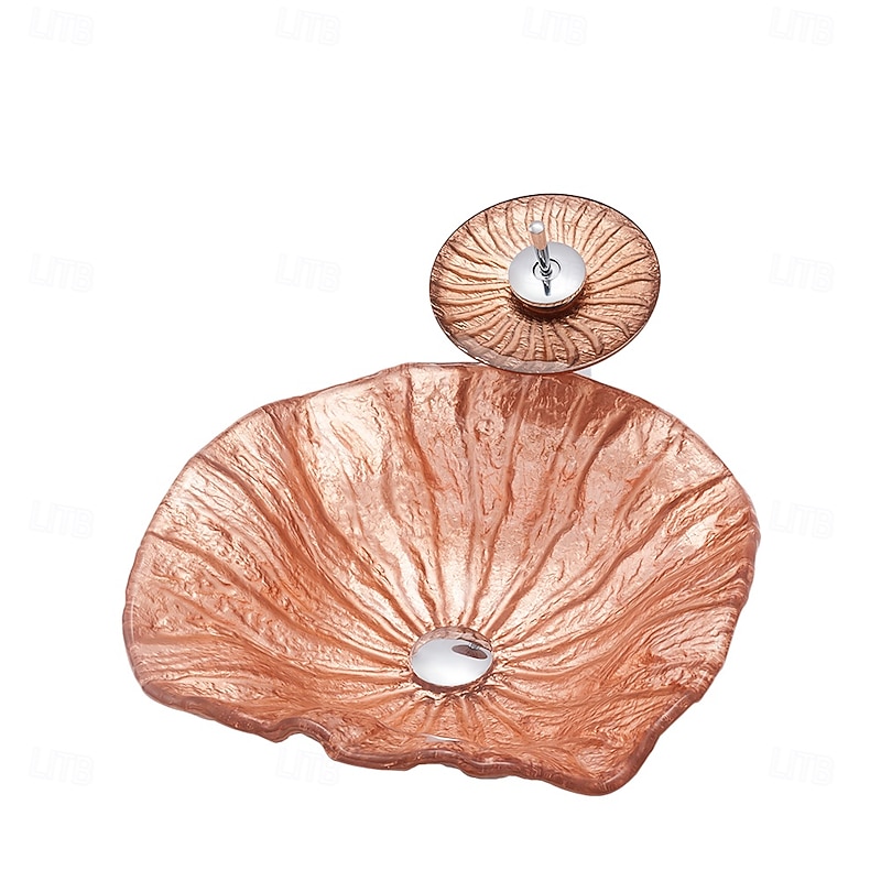 Bathroom Sink Bowl Coral Shell Wash Basin Pop Up Sink Waste Tempered Glass Countertop Basin Glass Basin Tap Bathroom Sink Washbasin4