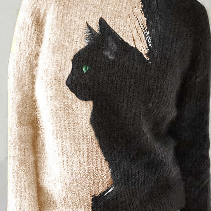 Women's Sweater Daily Graphic Crew Neck Print Long Sleeve Regular Tops Knit Formal Weekend White / Black Fall Winter2