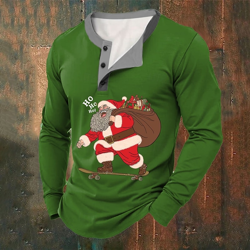 Christmas Men's Santa Claus Henley T Shirt Santa Claus Fashion Casual Print Henley Party Street Daily Red Green Long Sleeve Henley Winter Spring &  Fall Clothing Apparel Normal S M L XL XXL XXXL4