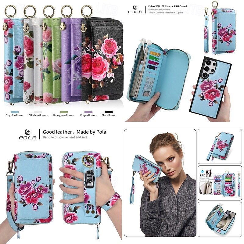 Phone Case For S24 S23 Ultra Plus S22 Plus  Ultra Back Cover Wallet Case Zipper with Wrist Strap Card Slot Retro TPU PU Leather