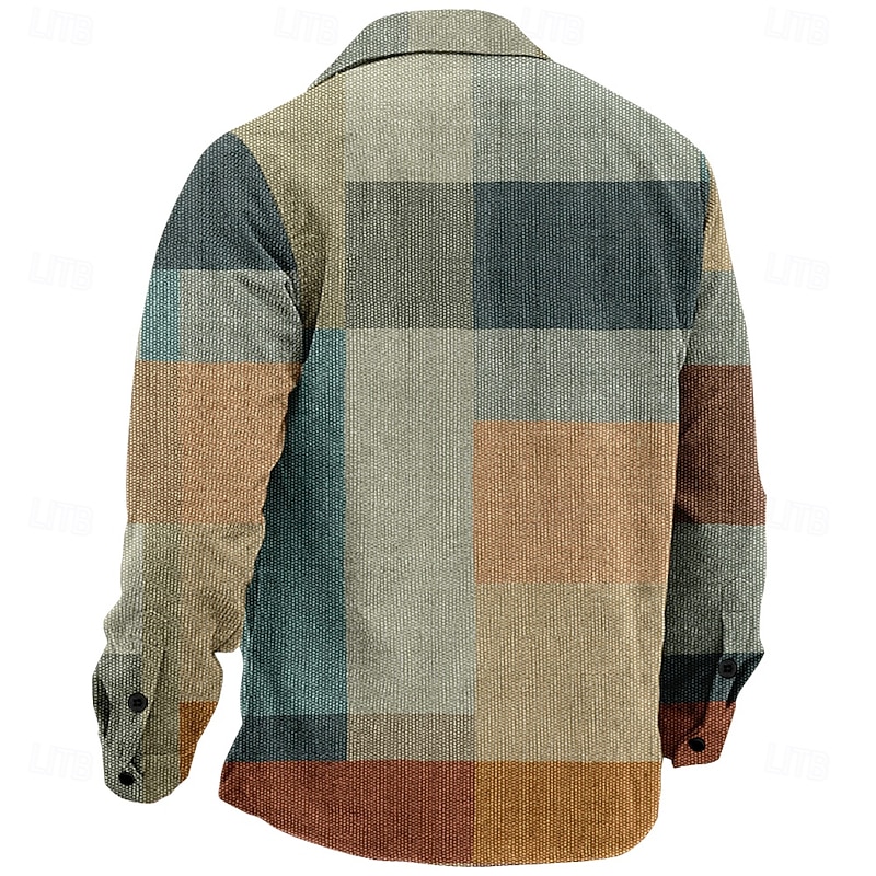 Men's Plaid Geometric Pattern Corduroy Shirt Shirt Jacket Overshirt Long Sleeve Vintage Business Casual Formal Outdoor Dailywear Fall & Winter Turndown Collared Shirts Buttons 3D Print 2 Pockets 1pc2