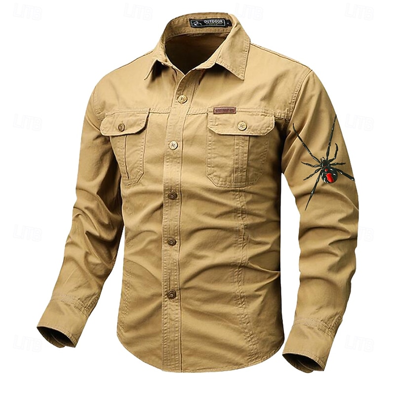 Men's Animal Spider Work Shirt Western Shirt Cargo Shirt Long Sleeve Vintage Western Casual Sports & Outdoor Going out Winter Spring &  Fall Turndown Print Black White Army Green Red Blue4