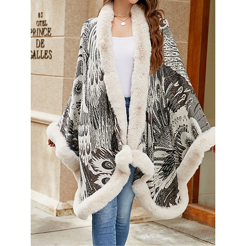 Women's Fleece Jacket Teddy Coat Cloak / Capes Warm Breathable Patchwork Faux Fur Trim Fleece Lined Casual Color Block Vacation Street Daily Wear Going out Open Front Regular Collarless Regular Fit3
