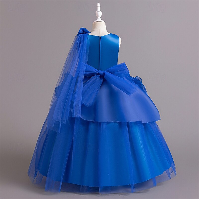 Kids Girls' Cosplay Dress Party Dress Solid Color Sleeveless Performance Wedding Christmas Mesh Backless Patchwork Beautiful Sweet Polyester Maxi Party Dress Swing Dress Tulle Dress Winter 4-12 Years3