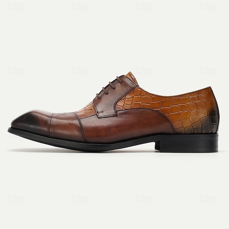 Men's Leather Dress Shoes with Embossed Crocodile Pattern – Premium Cowhide Lace-Up Oxfords2