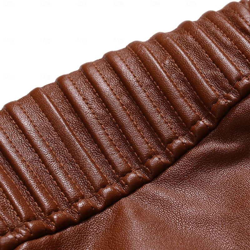 Men's Faux Leather Jacket Biker Jacket Motorcycle Jacket Daily Thermal Warm Rain Waterproof Zipper Fall & Winter Solid Colored Punk Vintage Stand Collar Regular Black Yellow Coffee Jacket4