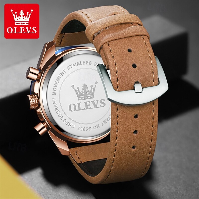New Olevs Olevs Brand Fashion Trend Men'S Watches Luminous Chronograph Calendar Large Dial Simple Leisure Quartz Watch Leather Sports Waterproof Men'S Wristwatch3