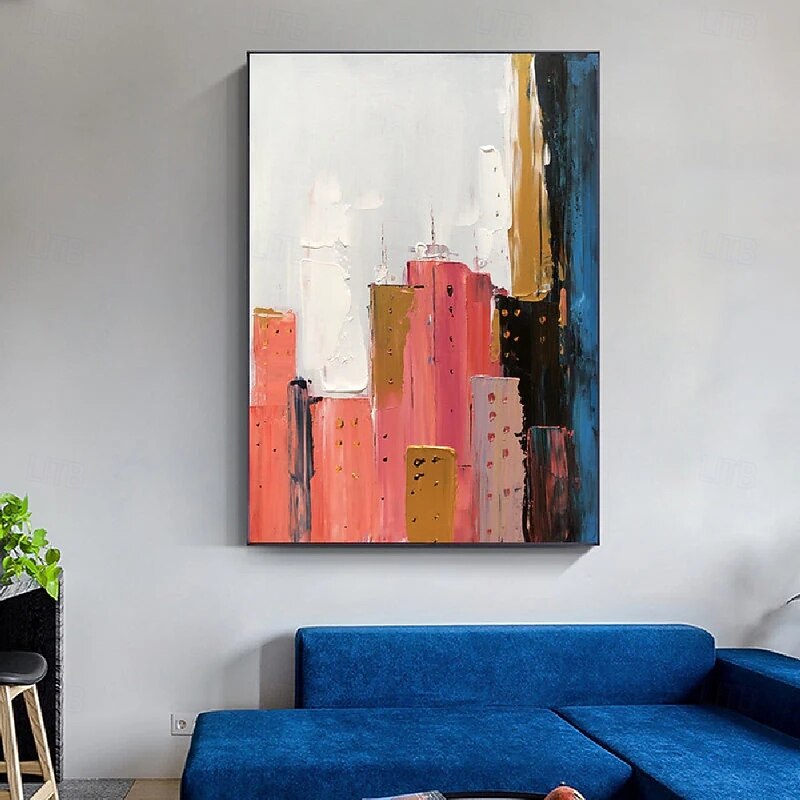 Modern abstract city oil painting hand painted oil painting 3D texture oil painting hand painted white Red orange city oil painting for bedroom living room decor home chrismas  gift4