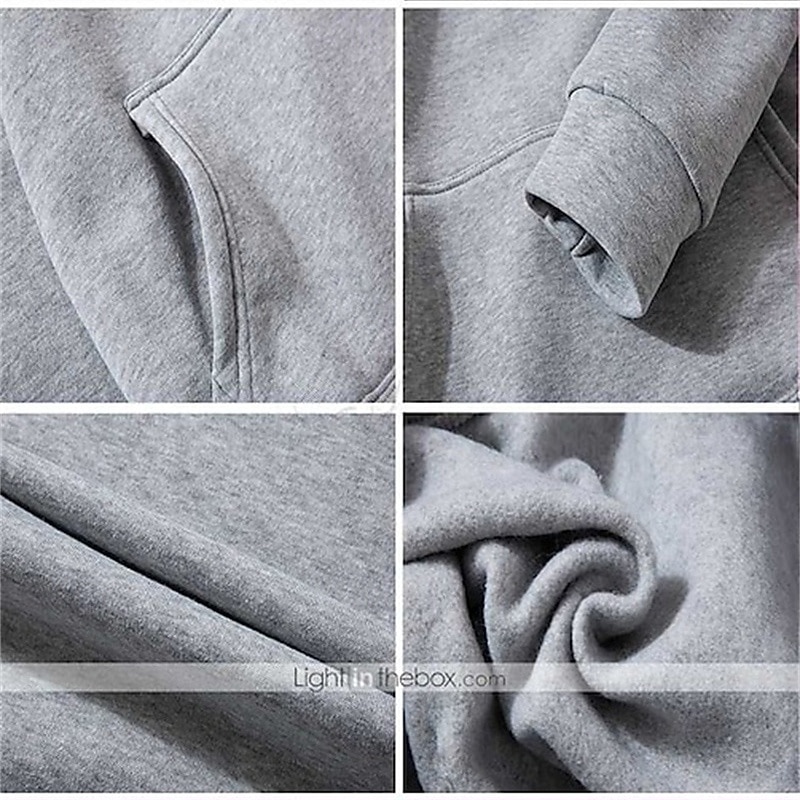 Men's Pullover Hoodie Sweatshirt Long Sleeve Hooded Top Outdoor Thermal Warm Fleece Lining Workout Soft Winter Polyester Dark Grey Black White Gym Climbing Camping / Hiking / Caving3