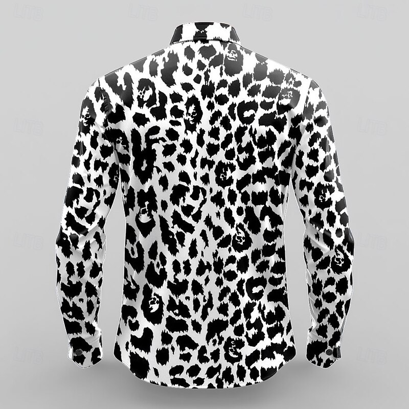 Men's Button Up Shirt Collarless Shirt Long Sleeve Fashion Casual Casual Daily Winter Spring &  Fall Stand Collar Black-white2