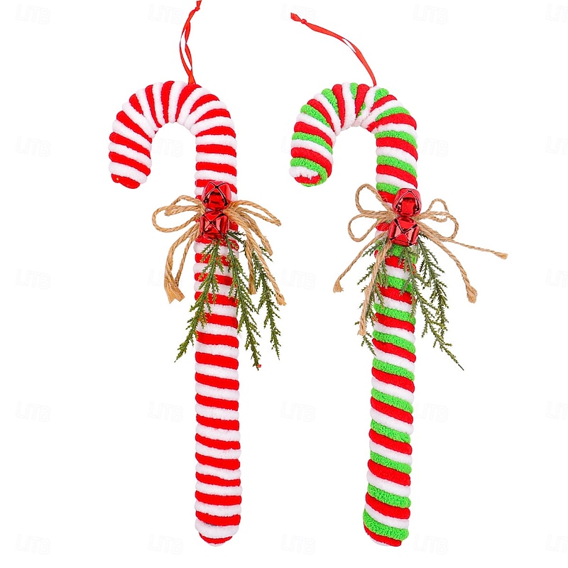 Christmas Peppermint Candy Cane Ornaments, Red and White Striped Bent Hook Hanging Decorations, Festive Xmas Tree Decor Props for Holiday Parties2