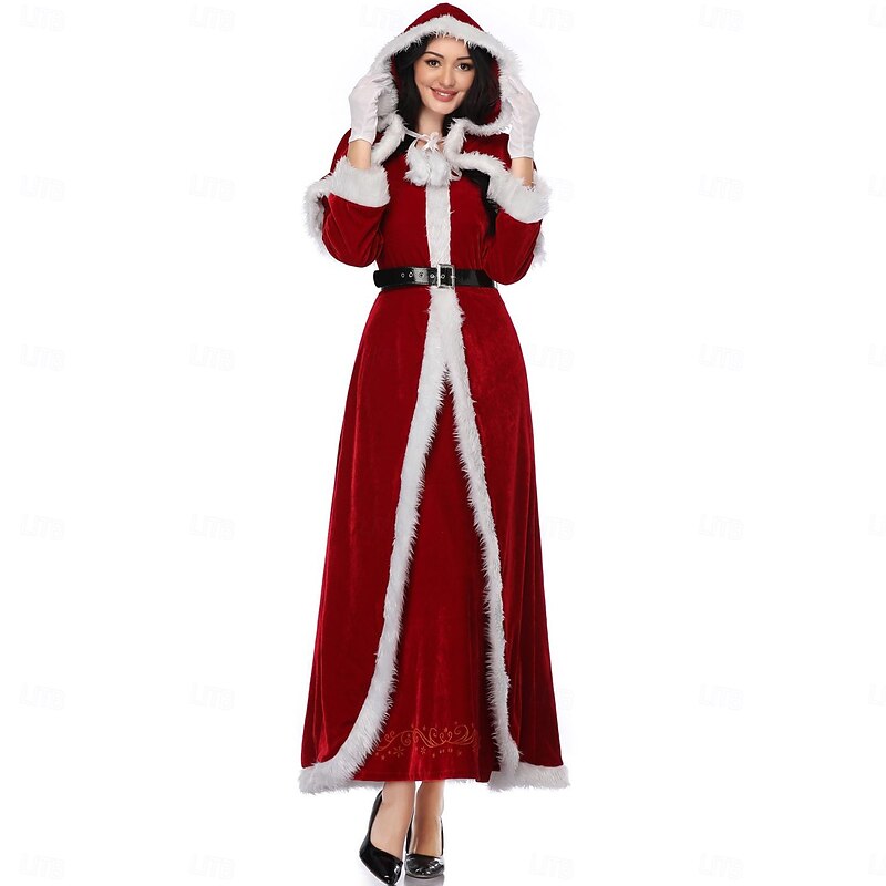 Santa Suit Santa Claus Mrs.Claus Christmas Dress Santa Clothes Sexy Costumes Santa Hat Women's Sexy Cosplay Costume Adults Christmas Masquerade Christmas Party Dress Gloves Belt Hat2