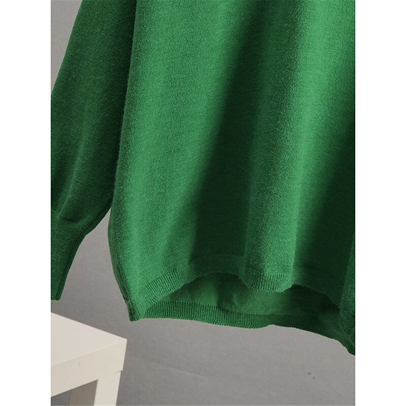 Women's Sweater Pullover Sweater Jumper Casual Soft Pure Color Ribbed Shirt Collar Knitted Long Sleeve Regular Tops Knit Outdoor Daily Weekend White Green Fall Winter 12