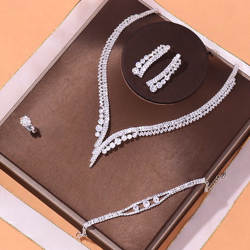 Elegant Crystal Jewelry Set for Women – Includes Necklace, Earrings, Bracelet, and Ring, Perfect for Weddings and Special Occasions2