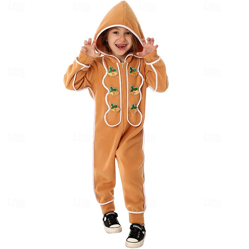 Gingerbread Man Kigurumi Sleepwear Jumpsuit Onesies Girls' Cosplay Costume Kid's Christmas New Year Christmas Eve Christmas Party Onesie3