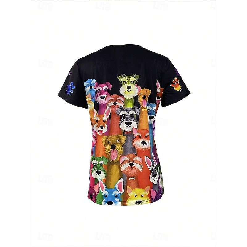 Women's T Shirt Animal Fashion Casual Short Sleeve Crew Neck Regular Tops Daily Print Black Fall Winter2