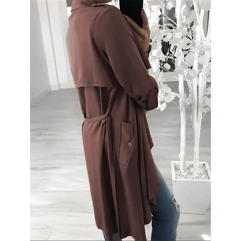 Women's Casual Jacket Outdoor Street Daily Wear Fall Winter Long Coat Regular Fit Thermal Warm Breathable Stylish Casual Jacket Long Sleeve Solid Color with Pockets Red Green Gray4