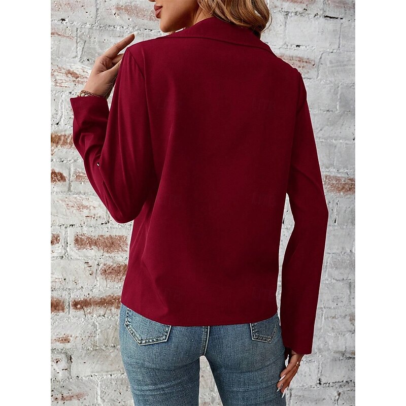 Women's Winter Jacket Outdoor Street Daily Wear Fall Winter Short Coat Regular Fit Thermal Warm Breathable Stylish Casual Jacket Long Sleeve Plain with Pockets Full Zip Wine Blue Gray2