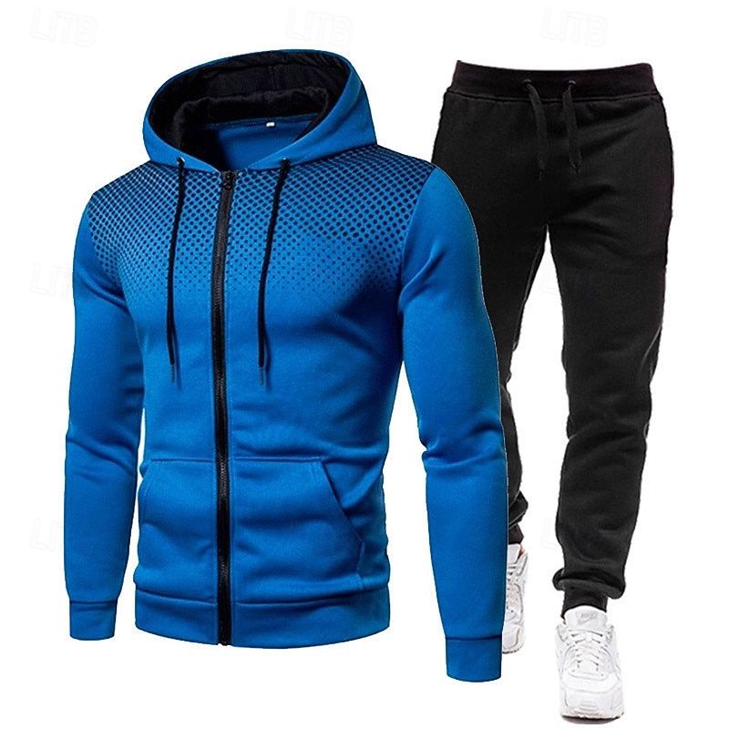 Men's Tracksuit Jogging Suit Drawstring Pocket Polka Dot Jacket and Sweatpants Athletic Clothing Set Spring Dark Grey White Gym Workout Jogging Running Soft Breathable Long Sleeve Sport Activewear