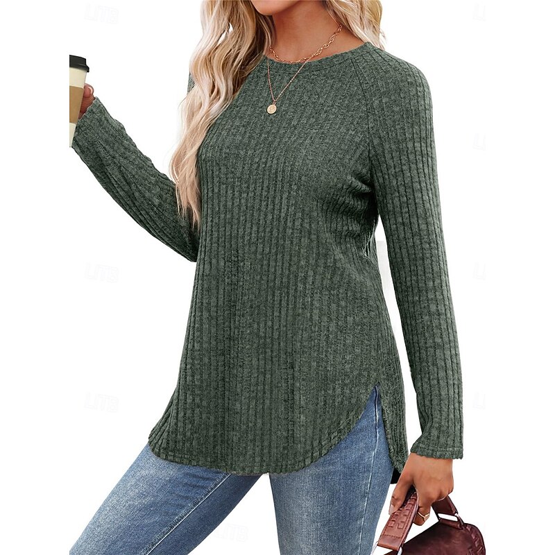 Women's Shirt Blouse Solid Color Basic Casual Long Sleeve Crew Neck Long Tops Daily Black Blue Green Beige Fall Winter3