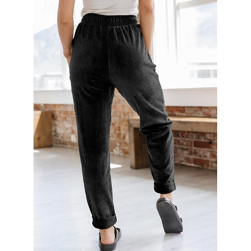 Women's Sweatpants Chinos Fashion Streetwear Full Length Medium Waist Plain Pocket Comfy Soft Comfortable Micro-elastic Outdoor Street Dark Brown Black Deep Blue Khaki Spring &  Fall Loose Fit2