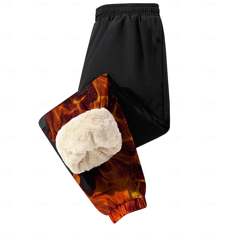 Men's Flame Fleece Sweatpants Drawstring Elastic Waist Fashion Dark Outdoor Vacation Street Pocket Thermal Winter 3D Print Black3