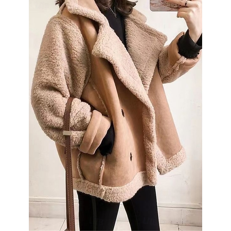 Women's Fleece Jacket Teddy Coat Hoodie Jacket Warm Breathable Buttons Pocket Fleece Lined Casual Plain Vacation Street Daily Wear Going out Single Breasted Regular Turndown Regular Fit Long Sleeve
