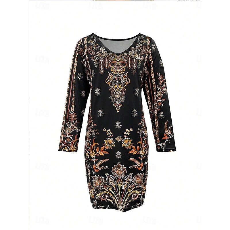 Women's Mini Dress Casual Dress Winter Dress Semi Formal Dress Shift Dress Casual Daily Cocktail Party Regular Fit Floral V Neck Black Fall Winter3