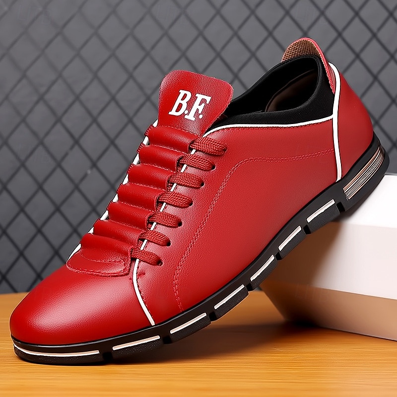 Men's Red Casual Sneakers – Stylish Faux Leather, Lace-Up Design, Comfortable Everyday Footwear