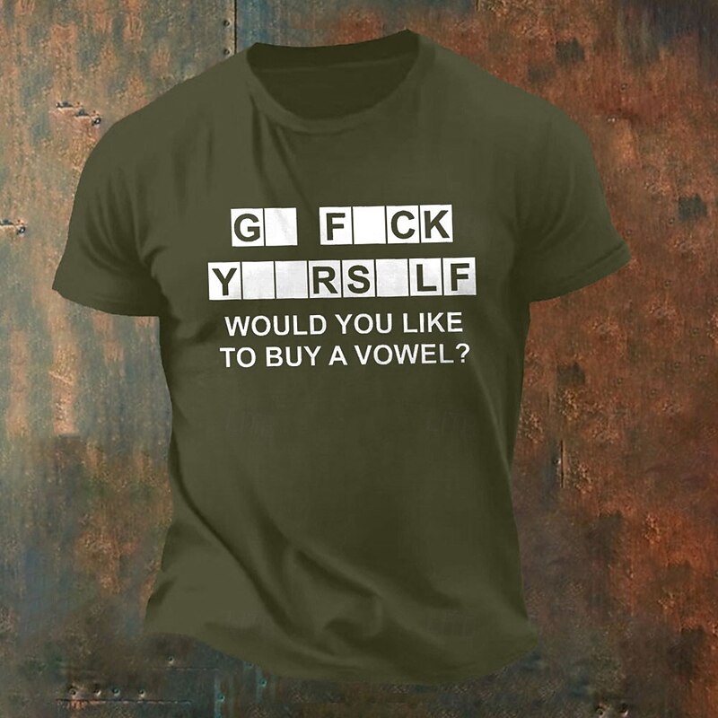 Men's Funny Graphic T-Shirt | Sarcastic 'Would You Like To Buy A Vowel' Wordplay Tee | Rude Humor Parody2