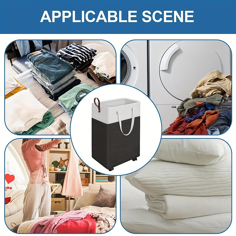 Large Capacity Laundry Basket, 75L/90L, Stylish Black, Features 2 Long Handles and 1 Side Carry Handle, Foldable Storage Bin, Waterproof Dirty Clothes Basket, Ideal for Bathrooms, Bedrooms, Dorms, and RVs3