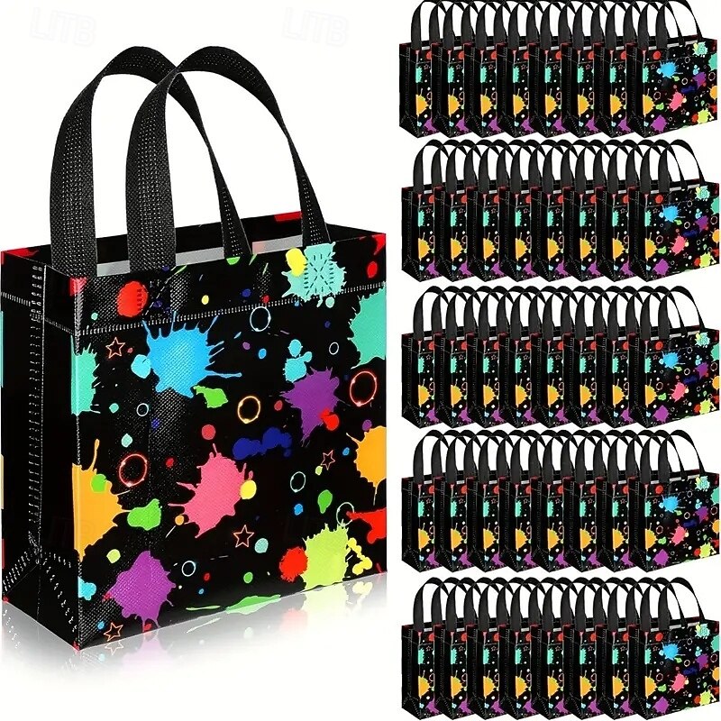 40-Pack Neon Glow Party Tote Bags with Handles Durable Non-Woven Fabric Reinforced Edges Goodie Bag Set for Celebrations and Events