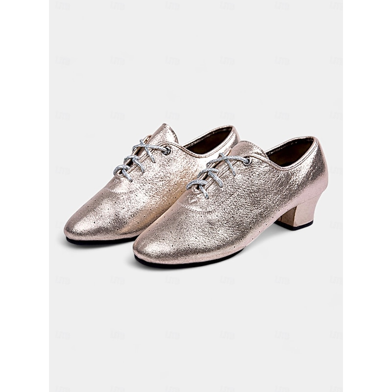 Women's Metallic Silver Lace-Up Dance Shoes with Low Heel - Ideal for Ballroom & Latin Dance Performances4