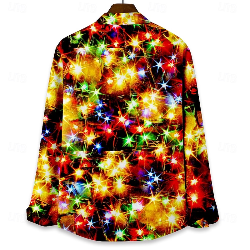 Christmas Men's Sparkly Glittery Shirt Beach Shirt Button Up Shirt Long Sleeve Hawaiian Party Evening Wear New Years Eve Shirts Fall Winter Spring & Summer Collared Shirts 3D Print Black Red Blue2