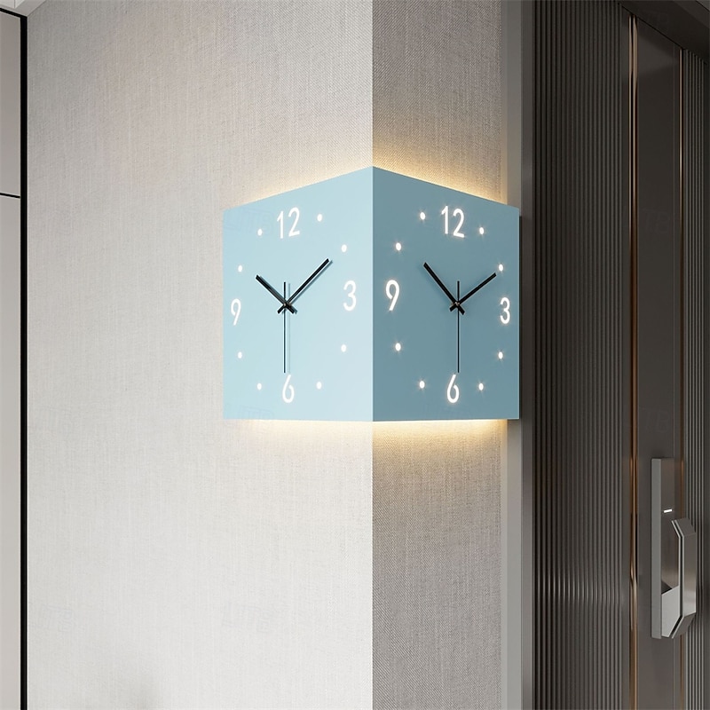 Wall Clock Double Sided Corner Wall Clock Battery Operated Wall Clocks 3D Silent Clock Wall Decor Sticker Non Ticking With Light3