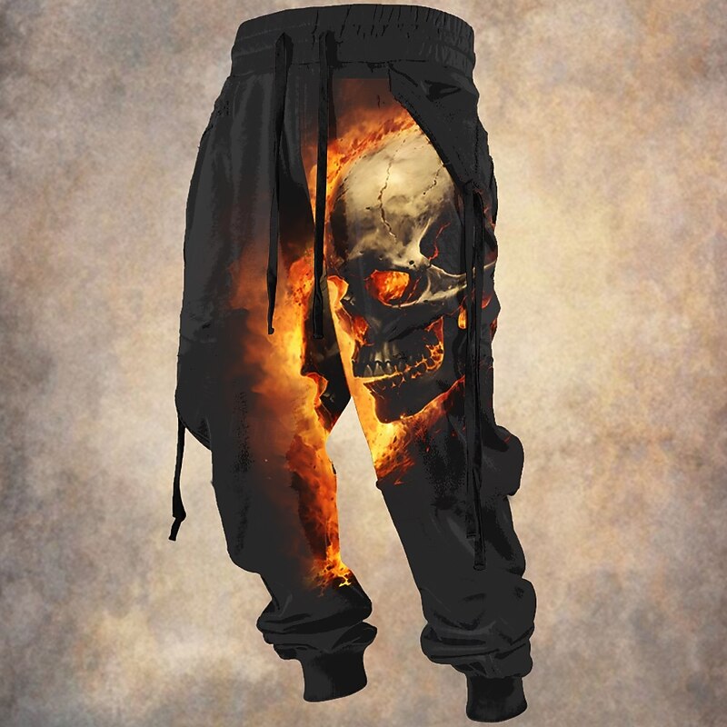 Men's Skulls Sweatpants Joggers Pants Trousers Mid Waist Drawstring Elastic Waist Vintage Casual Horror Outdoor Street Dailywear Pocket Spring Fall Winter 3D Print Black