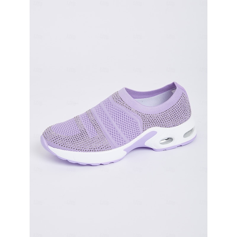 Women's Lightweight Purple Slip-On Sneakers with Rhinestone Detailing – Comfortable Air Cushion Sole for Walking and Casual Wear4