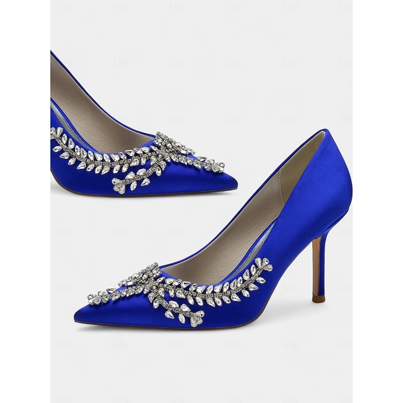 Women's Rhinestone-Embellished Satin Stiletto Heels – Elegant Pointed Toe Pumps for Evening Parties and Formal Events3