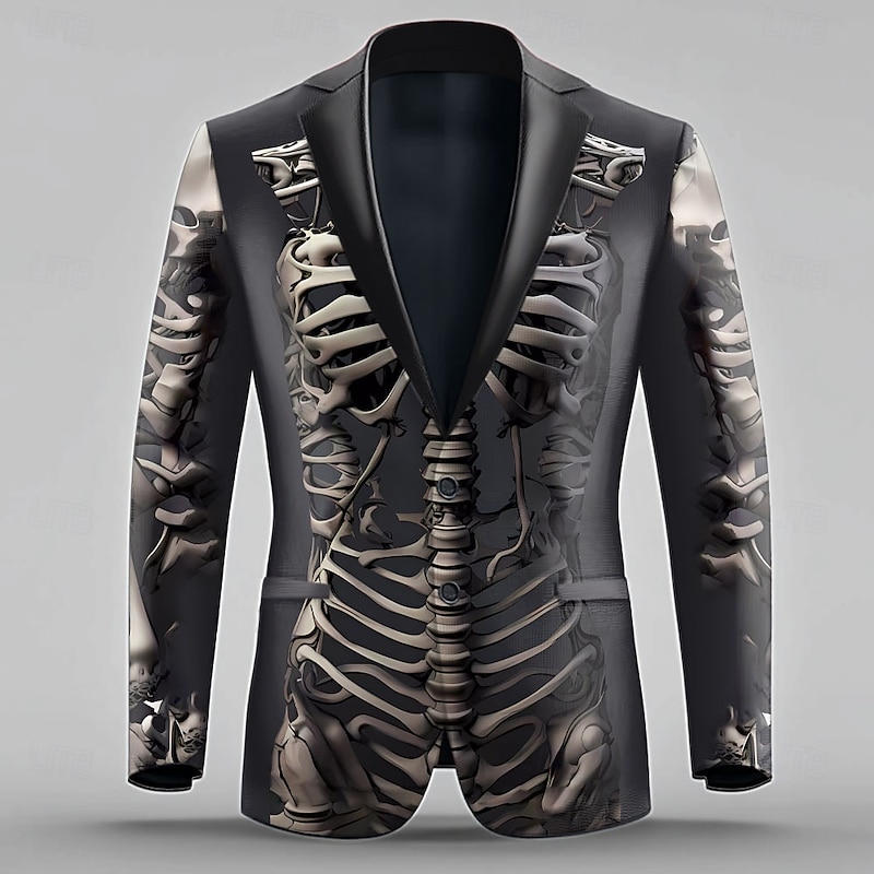 Men's Cool Skulls Long Sleeve Turndown Artistic Dark Performance Party Evening Wear Buttons 3D Print Multi Pocket