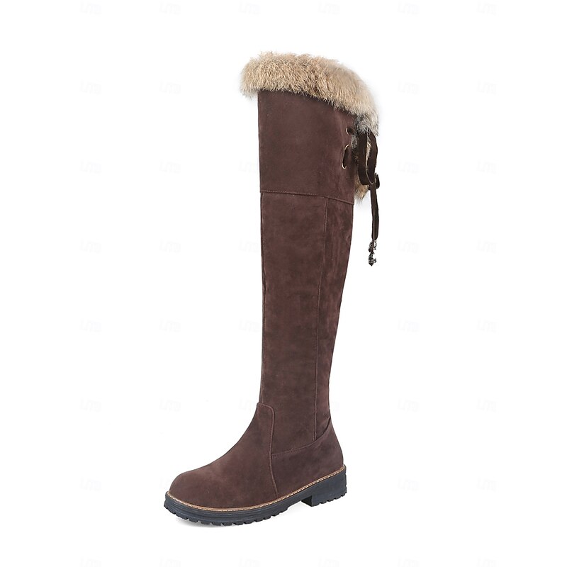 Women's Over-the-Knee Brown Faux Suede Boots with Faux Fur Trim – Cozy and Stylish Winter Footwear for Extra Warmth3
